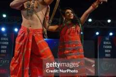 Models are walking the ramp during the Bengal Fashion Show-2023 collection show in Kolkata, India, on Friday, September 22, 2023. (Photo by Debajyoti Chakraborty/NurPhoto via Getty Images)